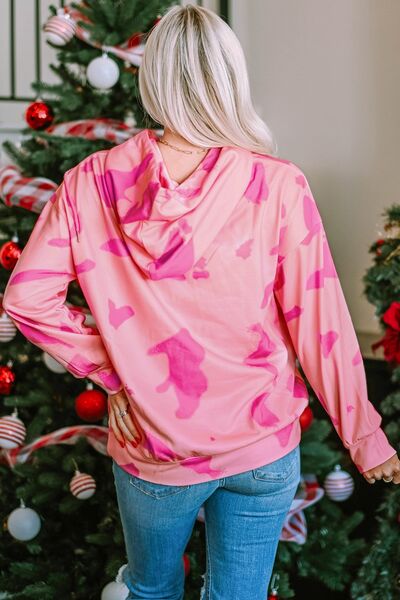 Printed Drawstring Kangaroo Pocket Hoodie Shop One Place