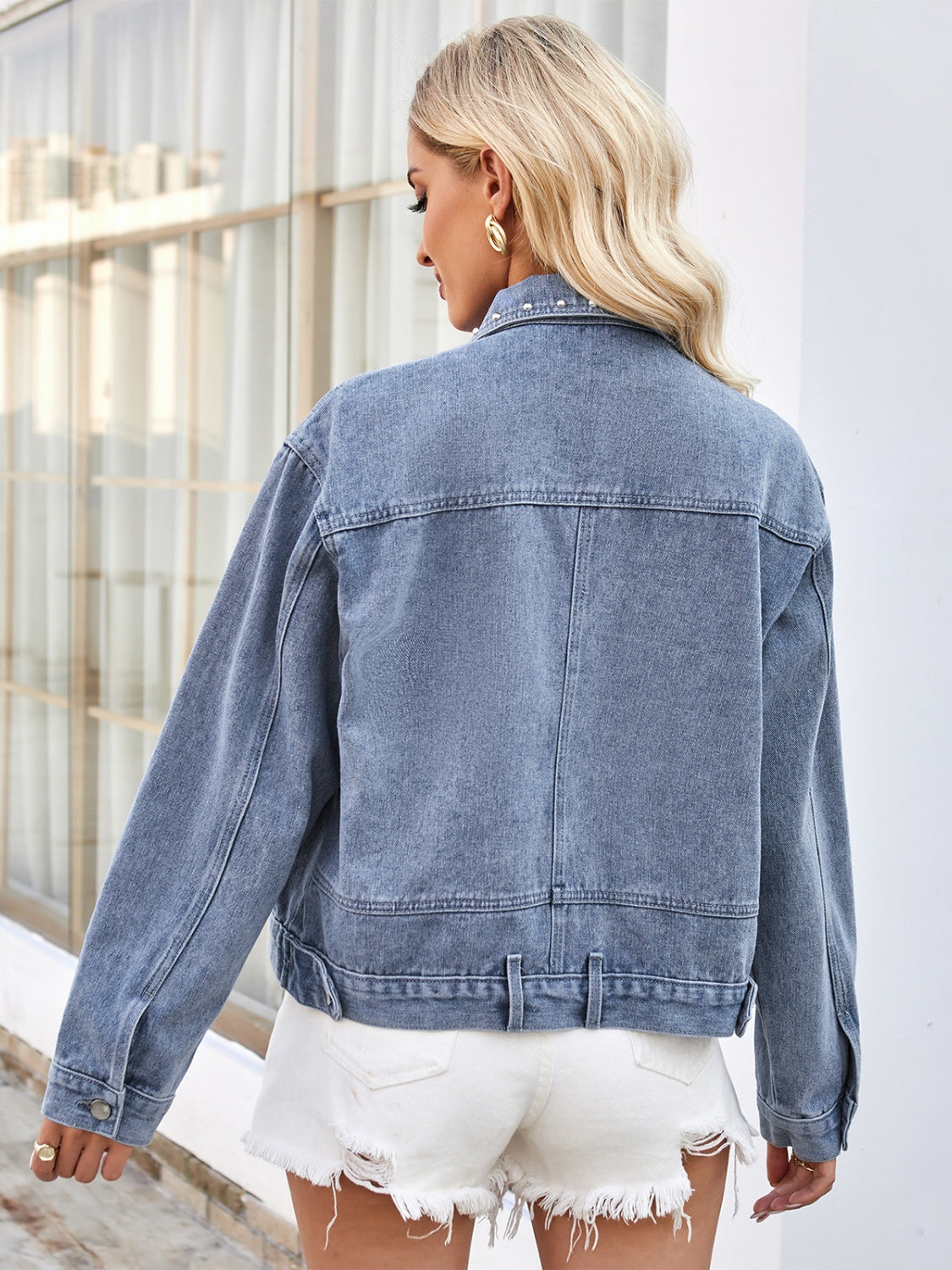 Studded Long Sleeve Denim Jacket Shop One Place