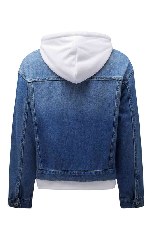 Distressed Hooded Denim Jacket Shop One Place
