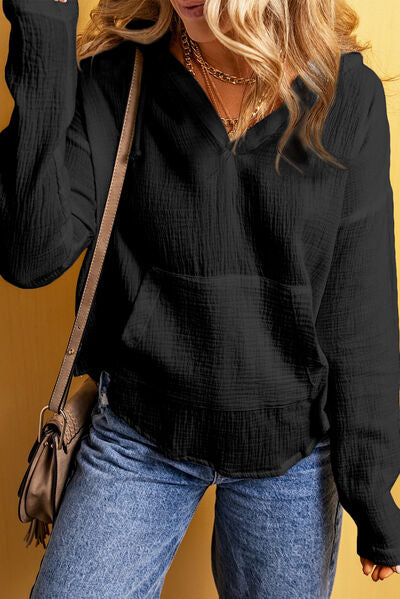 Pocketed Drawstring Dropped Shoulder Hoodie Shop One Place