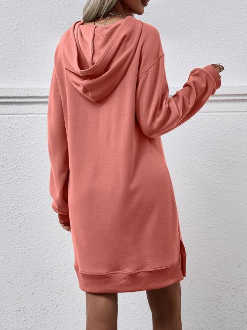 Slit Long Sleeve Hooded Dress with Pocket Shop One Place
