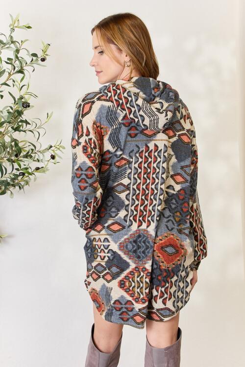 Heimish Full Size Printed Button Up Hooded Jacket Shop One Place