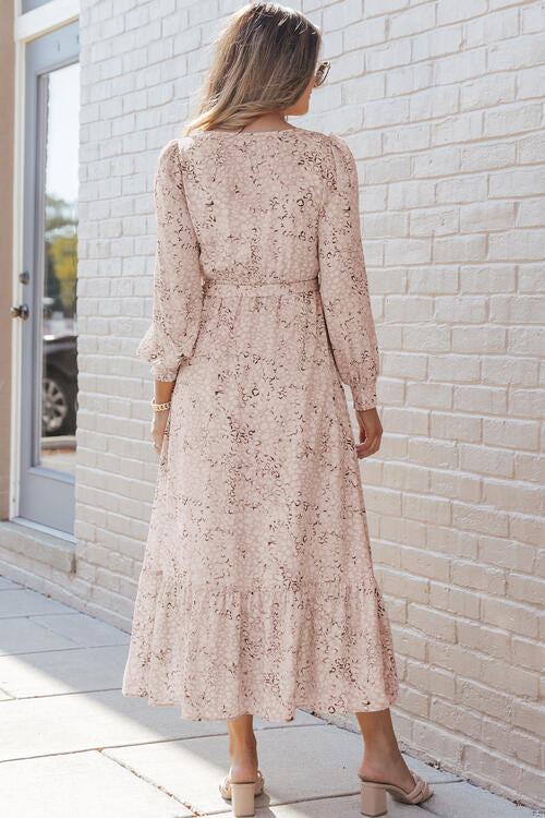 Printed Tie Front Ruffle Hem Dress Shop One Place