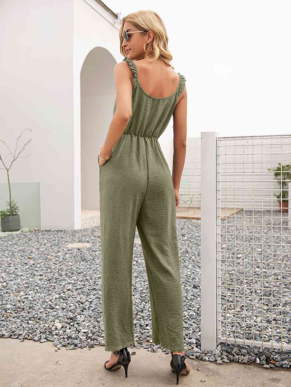 Round Neck Sleeveless Jumpsuit with Pockets Shop One Place