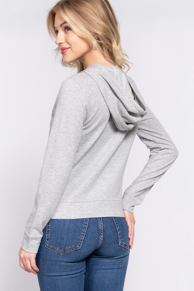 ACTIVE BASIC CALIFORNIA Zip Up Drawstring Long Sleeve Hoodie Shop One Place