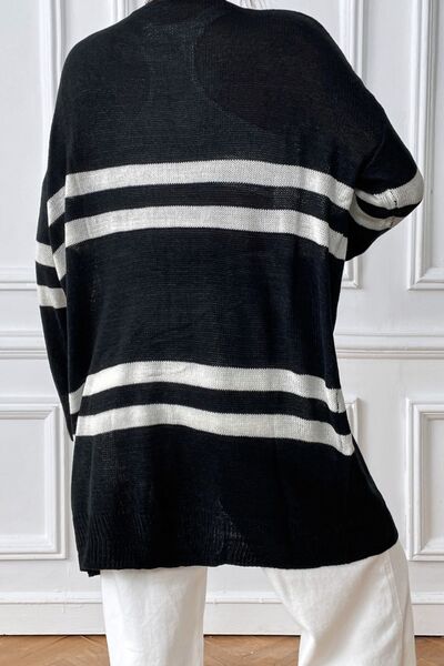 Striped Open Front Dropped Shoulder Cardigan Shop One Place