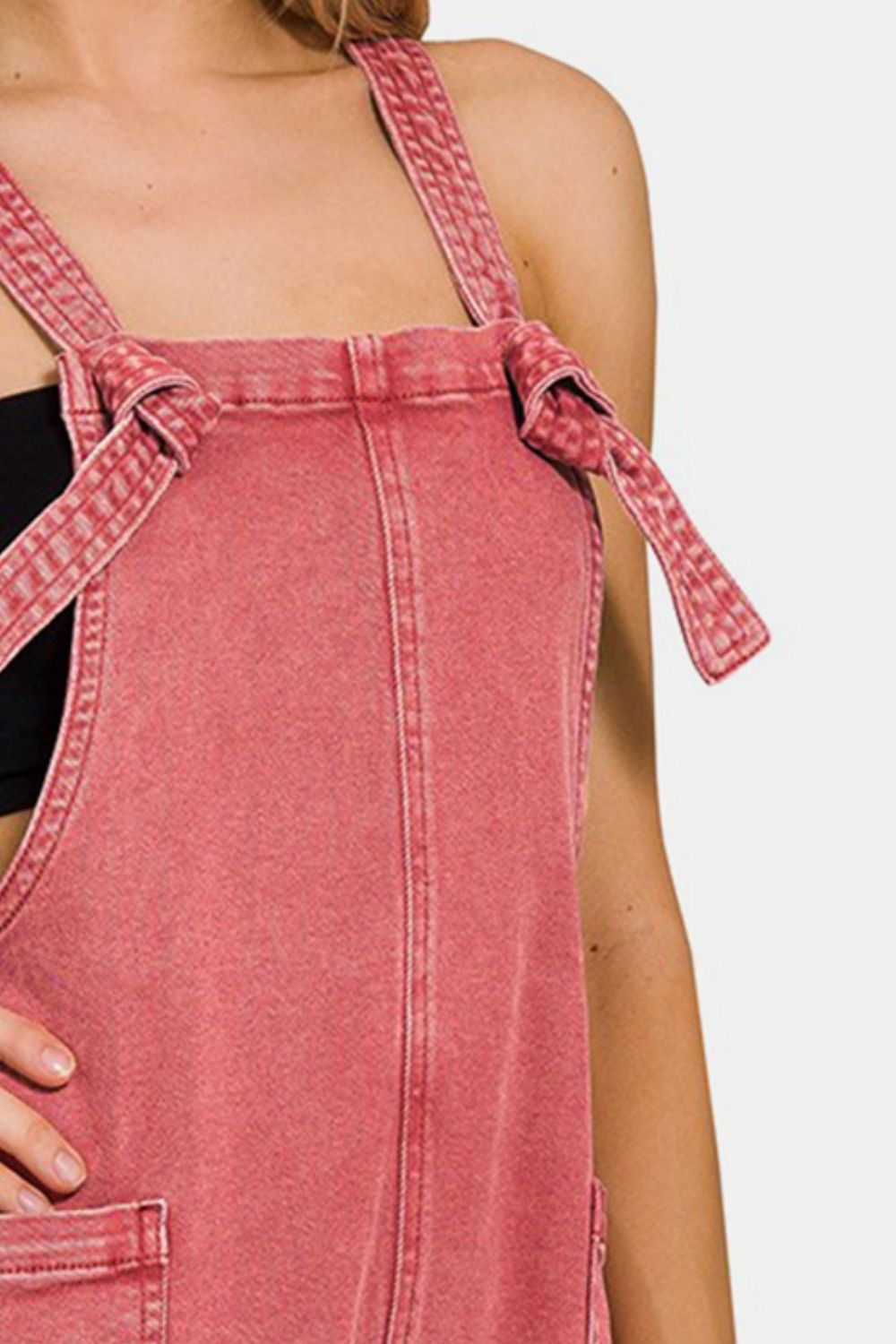 Zenana Washed Knot Strap Rompers Shop One Place
