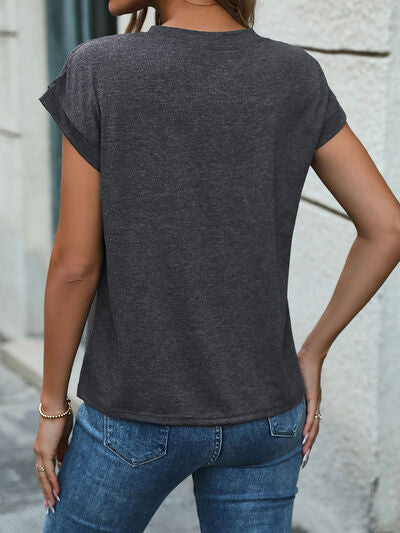 Half Button Round Neck T-Shirt Shop One Place