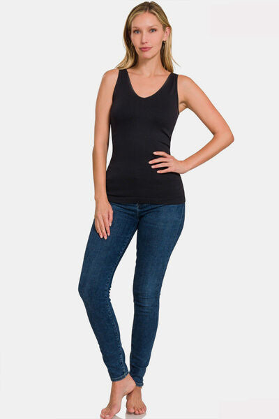 Zenana Round Neck Wide Strap Tank Shop One Place