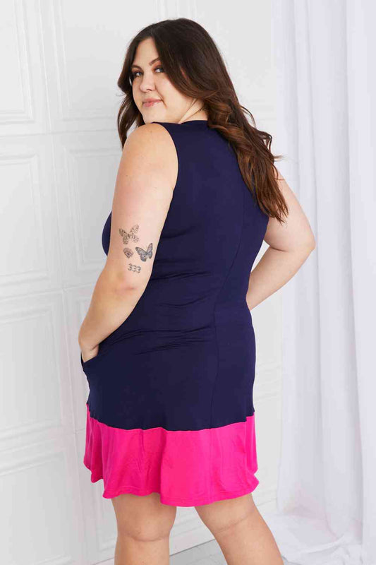 Yelete Full Size Two-Tone Sleeveless Mini Dress with Pockets Shop One Place