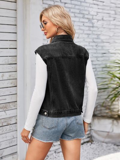 Button Up Cap Sleeve Denim Jacket Shop One Place