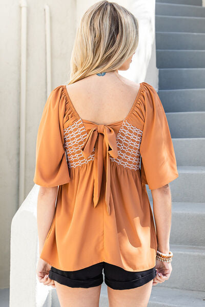 Tied Square Neck Half Sleeve Blouse Shop One Place