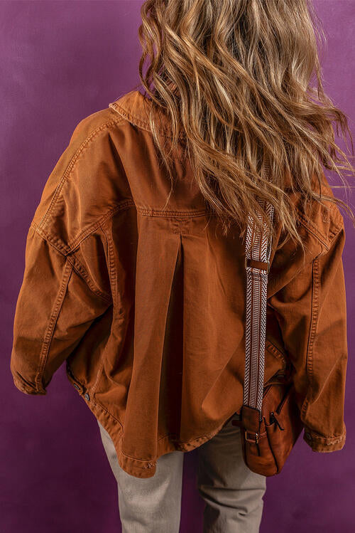 Collared Neck Button-Up Denim Jacket Shop One Place