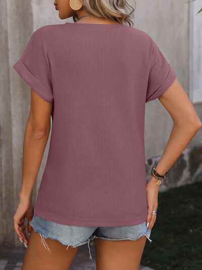Cable-Knit Round Neck Short Sleeve T-Shirt Shop One Place