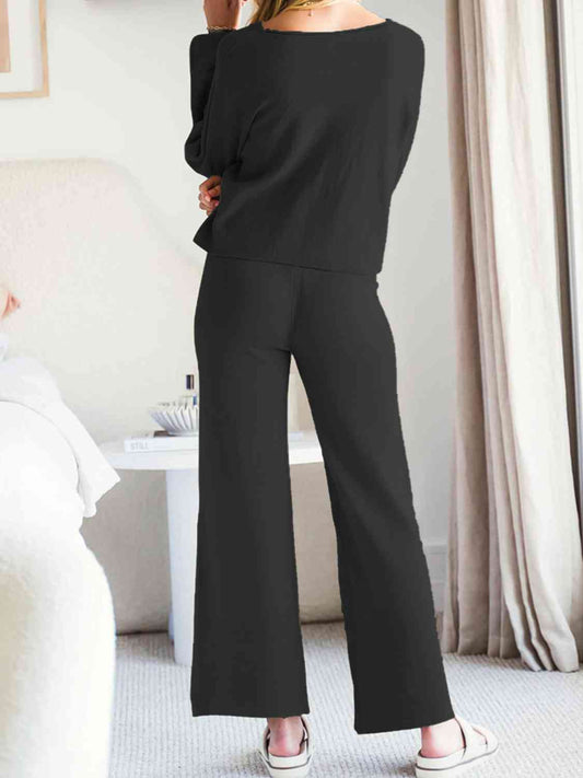 Long Sleeve Lounge Top and Drawstring Pants Set Shop One Place