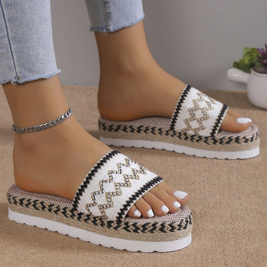 Geometric Weave Platform Sandals Shop One Place