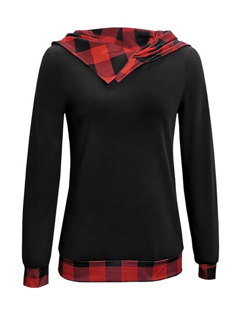 Plaid Long Sleeve Hooded Blouse Shop One Place