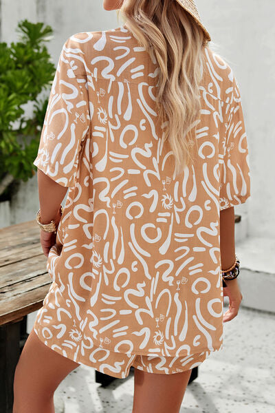 Printed Button Up Shirt and Shorts Set Shop One Place