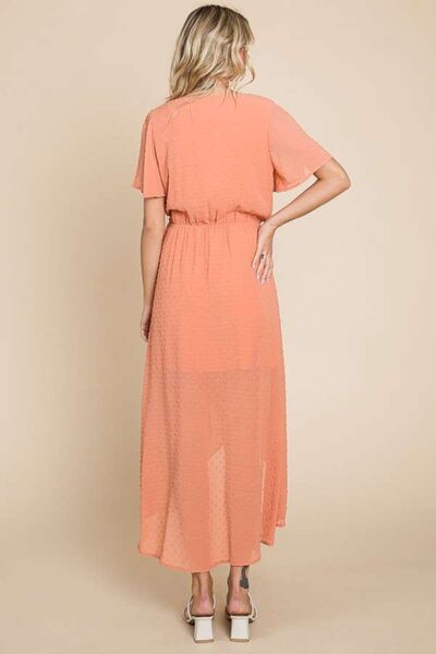 Culture Code Full Size Swiss Dot Tied Slit Short Sleeve Dress Shop One Place