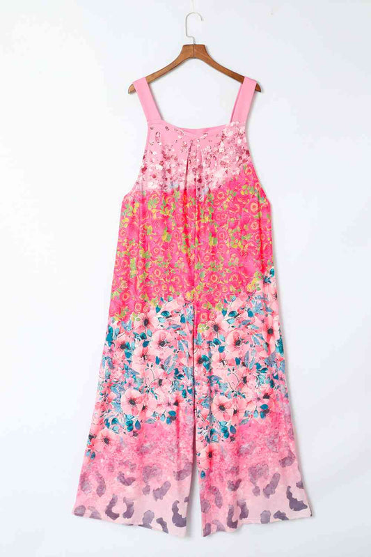 Printed Square Neck Wide Strap Jumpsuit Shop One Place