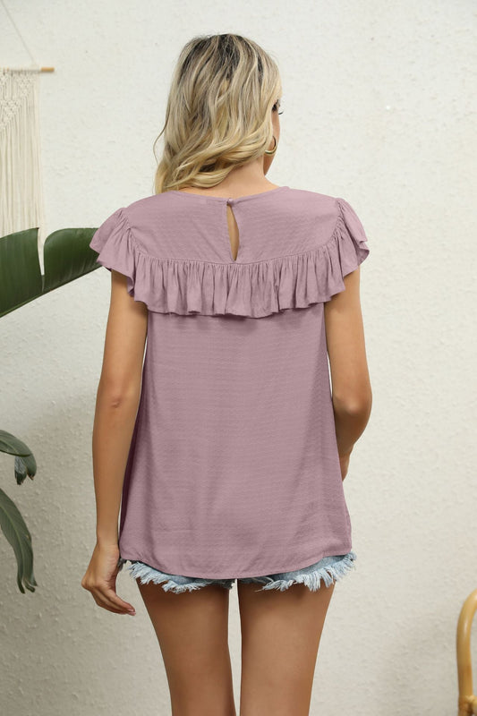 Spliced Lace Ruffled Blouse Shop One Place