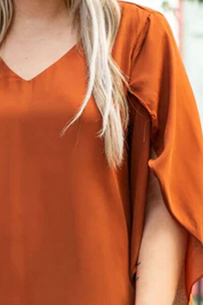 Plus Size V-Neck Petal Sleeve Blouse Shop One Place