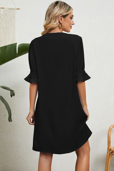 Notched Flounce Sleeve Mini Dress Shop One Place