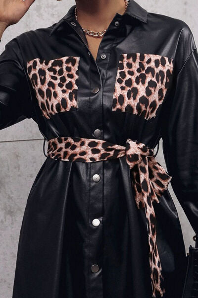 Tied Leopard Snap Down Trench Coat Shop One Place