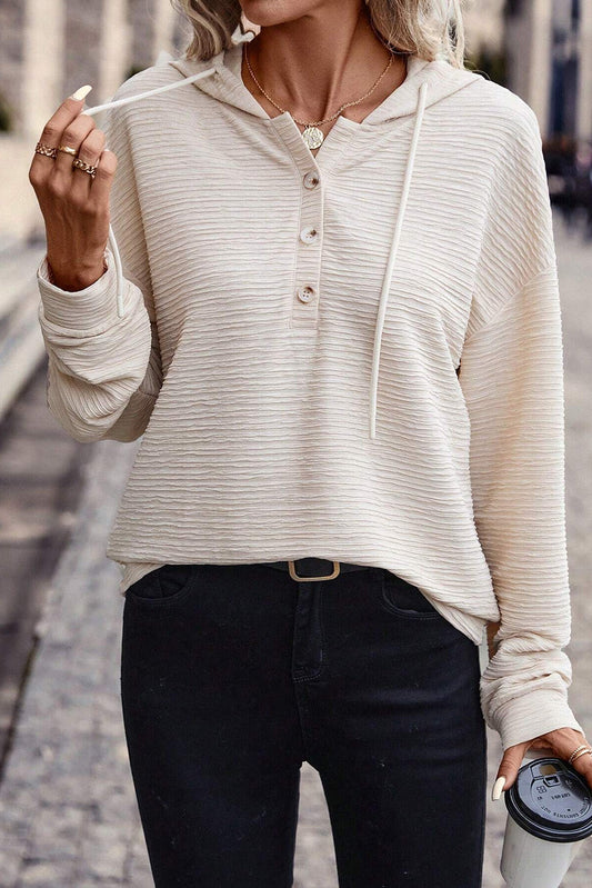 Drawstring Half Button Dropped Shoulder Hoodie Shop One Place
