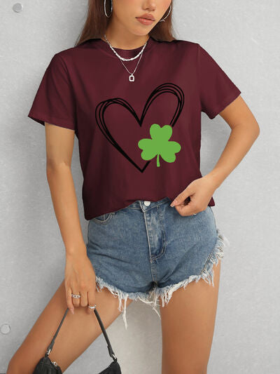 Heart Lucky Clover Short Sleeve T-Shirt Shop One Place