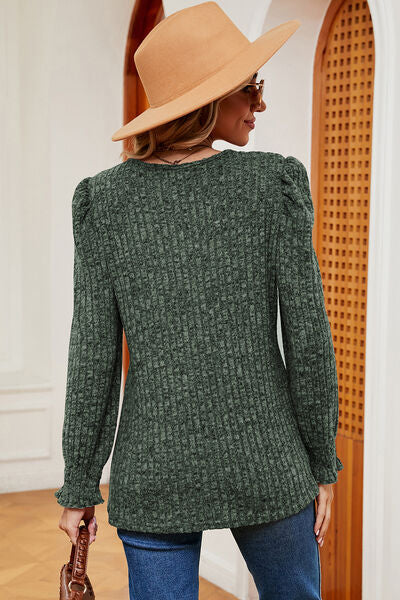 Square Neck Flounce Sleeve T-Shirt Shop One Place
