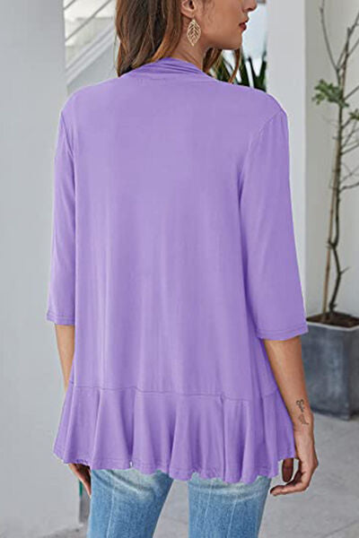 Open Front Three-Quarter Sleeve Cardigan Shop One Place