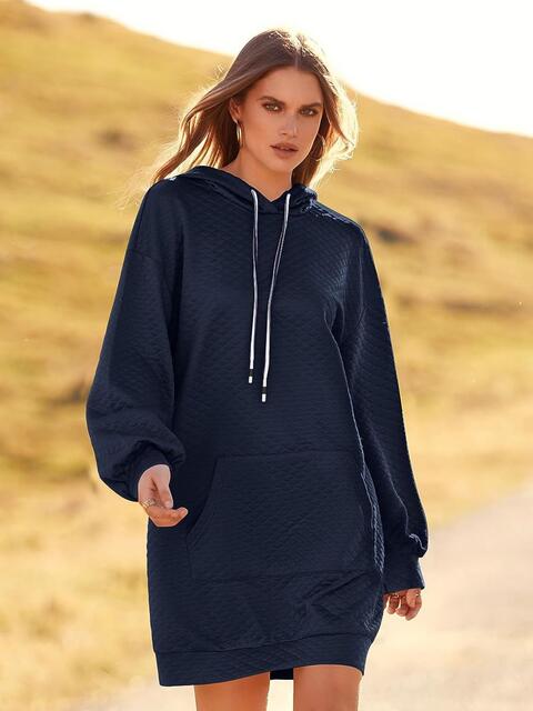 Textured Drawstring Tunic Hoodie Shop One Place