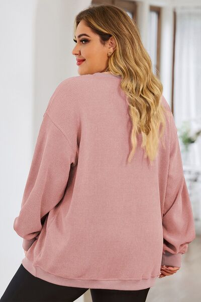 Plus Size Heart Ribbed Round Neck Sweatshirt Shop One Place