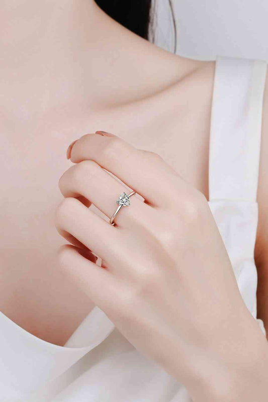 925 Sterling Silver Heart-Shaped Moissanite Solitaire Ring Shop One Place
