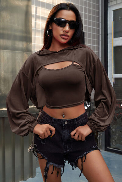 Spaghetti Strap Cami and Dropped Shoulder Hoodie Shop One Place