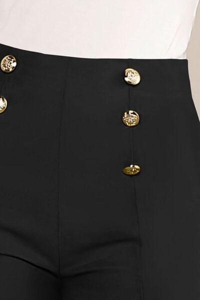 Decorative Button High Waist Shorts Shop One Place
