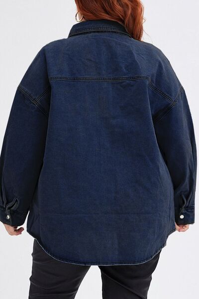 Plus Size Snap Down Pocketed Denim Jacket Shop One Place