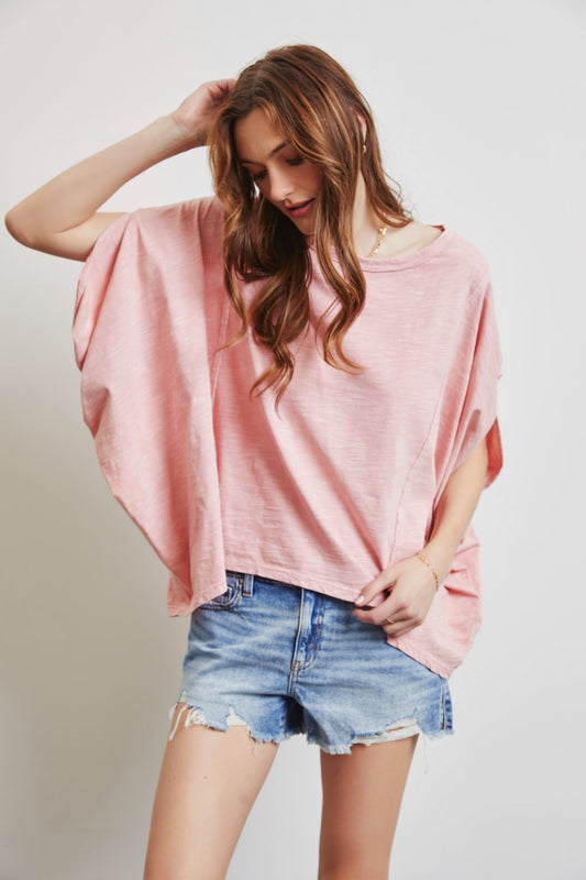 HEYSON Full Size Garment-Dyed Boat Neck Oversized Top Shop One Place