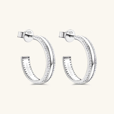 925 Sterling Silver Inlaid Moissanite C-Hoop Earrings Shop One Place