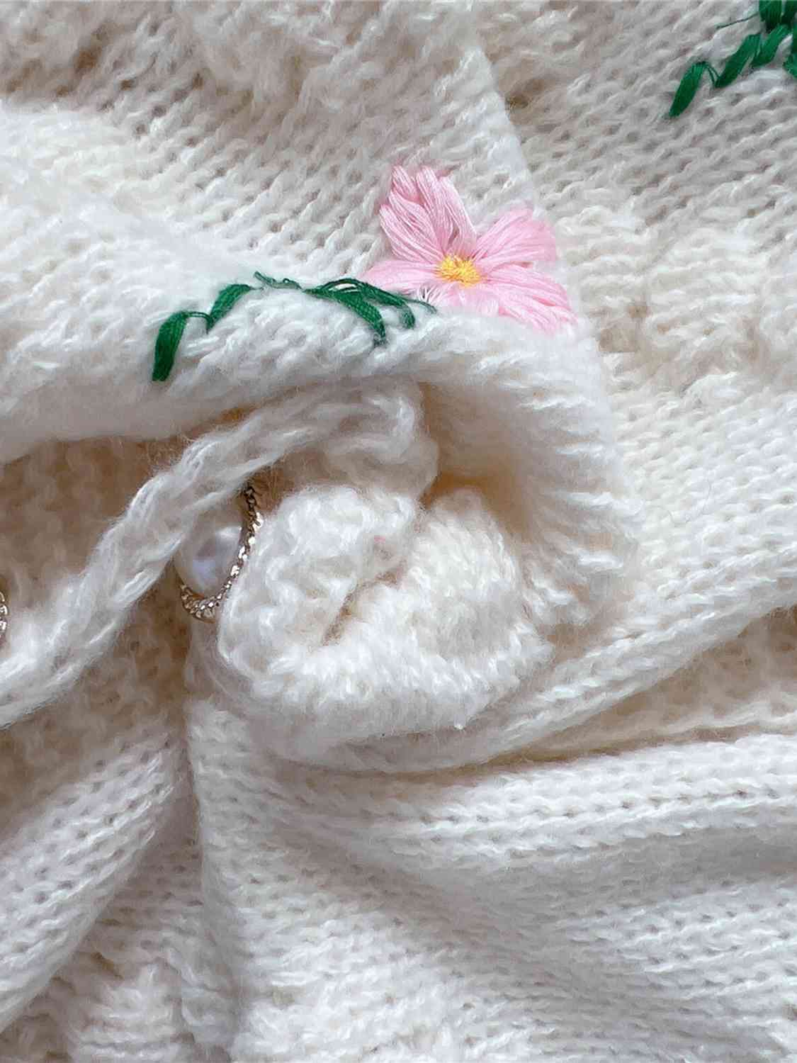 Floral Button Up Round Neck Long Sleeve Cardigan Shop One Place