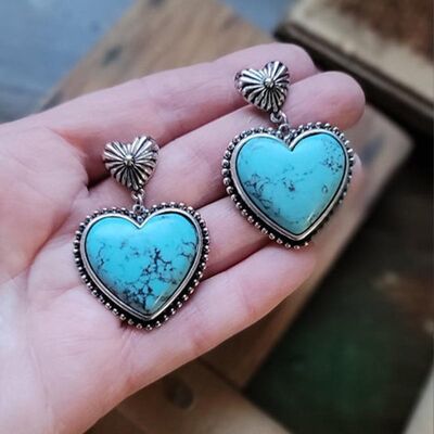 Artificial Turquoise Alloy Heart Dangle Earrings Shop One Place