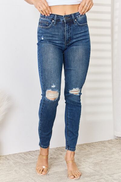 Judy Blue Full Size High Waist Distressed Slim Jeans Shop One Place