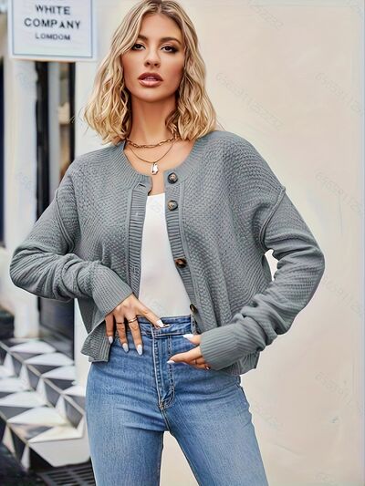 Button Up Dropped Shoulder Cardigan Shop One Place