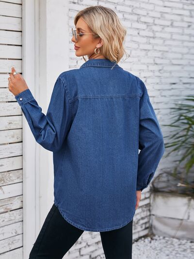 Button Up Collared Neck Denim Jacket Shop One Place