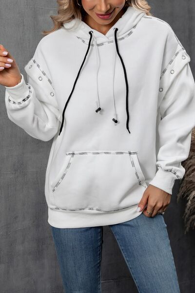 Drawstring Kangaroo Pocket Dropped Shoulder Hoodie Shop One Place