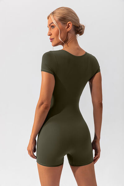 Square Neck Cap Sleeve Active Romper Shop One Place