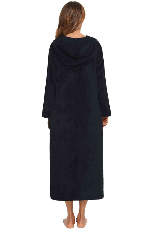 Zip Front Hooded Night Dress with Pockets Shop One Place