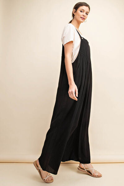 Kori America Full Size Sleeveless Ruched Wide Leg Overalls Shop One Place