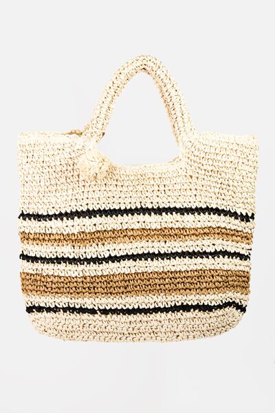 Fame Striped Straw Braided Tote Bag Shop One Place